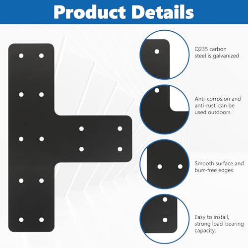 AOKLIT 4 Pcs T Post Timber Brackets,Post to Beam Connector for 6x6 Brackets，Durable Steel Material Bracket, Versatile Connectivity（Black） 12*8 Inch by AOKLIT - Used condition - Image 3
