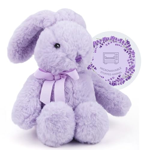 Image of Microwaveable Lavender Bunny Plush, Heated & Lightly Weighted Stuffed Animal Plush Toy, Faux Rabbit Fur, Scented Buddy for Soothing Relaxation, Hand Warmer Gift for Adults 18+, Purple 7 Inch