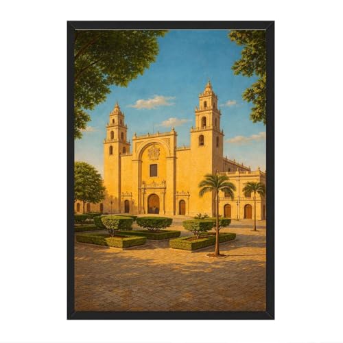 Framed Majestic Spanish Colonial Architecture Poster Canvas Print Vintage Landmark Wall Art Painting Pictures Wall Decor Stunning Living Room Bedroom Apartment Home Decor Poster (Black Framed,12L"x16W")
