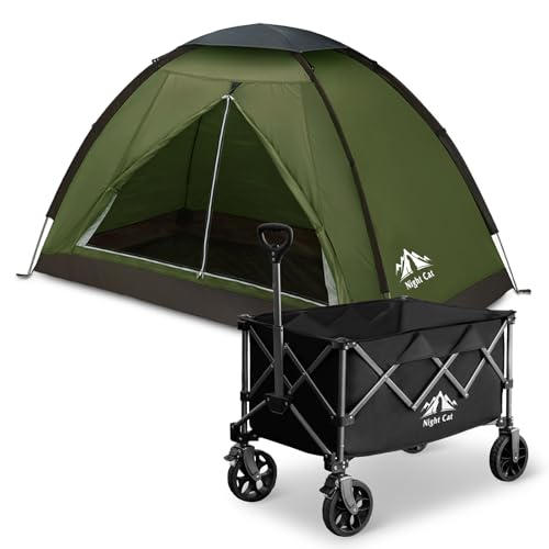 Image of Night Cat Backpacking Tent with Collapsible Wagon Camping Hiking Tent with Wagon Cart for Outdoor Combo Set