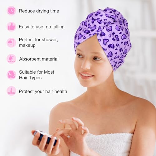 Basumee Microfiber Hair Towel Wrap for Kids 2 Pack Rapid Drying Hair Towel with Button Hair Turbans for Wet Hair Wraps Head Towel Wrap for Women and Girls