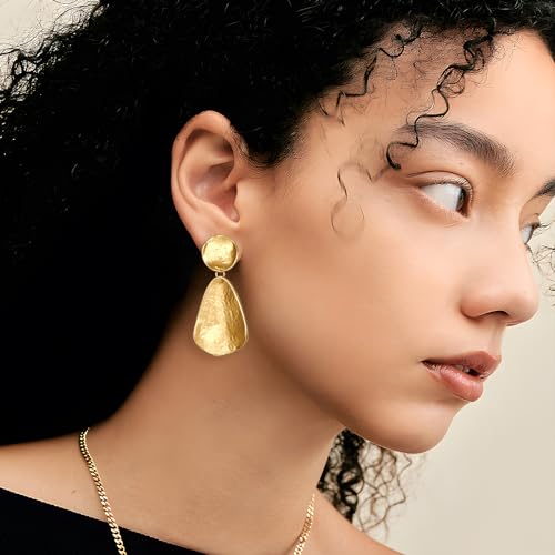 YUJIE Gold Plated Earrings for Women Geometric Chunky Dangle Earring Trendy Silvery Two-Tone Statement Jewelry2