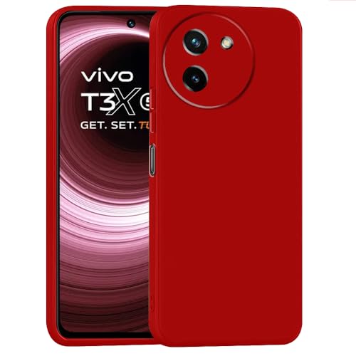 Image of Back Cover for Vivo T3x 5G | Full Camera Protection | Premium Liquid Silicon Case | Flexible Bumper Case for Vivo T3x 5G (Red)