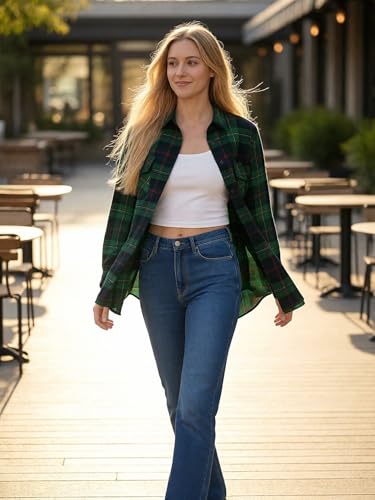 Image of Match Women's Long Sleeve Plaid Flannel Shirt #2021