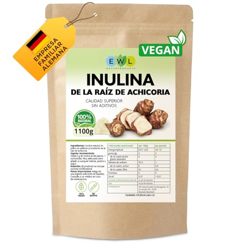 EWL Naturprodukte Inulina 1100 g, Inulina en Polvo procedente de la Raíz de Achicoria, Fibra Dietética en Polvo, controlada y envasada en Alemania, Calidad comprobada en Laboratorio