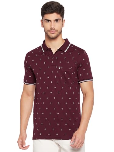 Image of UNIBERRY Men's Cotton Blend Half Sleeve Printed Polo Neck T-Shirt Has A Short Sleeve & Pocket On ChestBZRMT6-MR