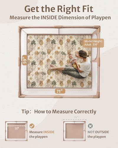 Image of Blissful Diary Baby Play Mats for Floor, 71x59 Inch Extra Thicker & Large Soft Cushioning Foam Playmats for Babies and Toddlers, Foldable Washable Baby Crawling Mat for Playpen, Earth Tones Design
