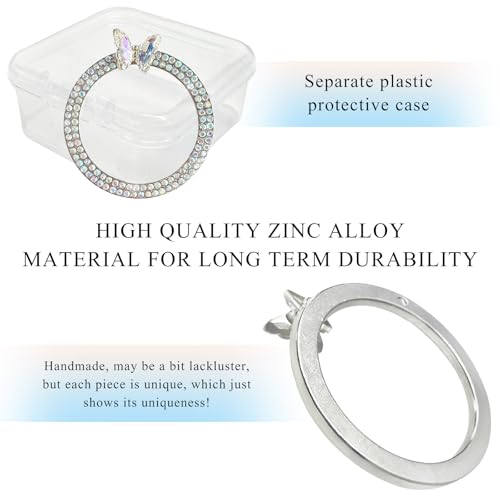 Image of DXNQ 2PCS Bling Ring Emblem, Sparkling Butterfly Car Buttons and Knobs Ring, Girly Butterfly Diamond Car Engine Start Button Cover, Key Ignition Knob Rings Decoration for Women (AB, Double Row)