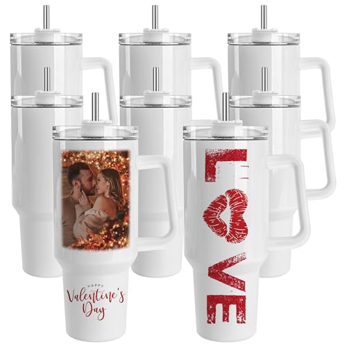 Joyclub 8 Pack 40 OZ Sublimation Tumblers with Handle Blank Insulated Large Tumbler Bulk, Coffee Travel Cups Stainless Steel Travel Mug for Diy Craft Heat Press Print 8 Pack white