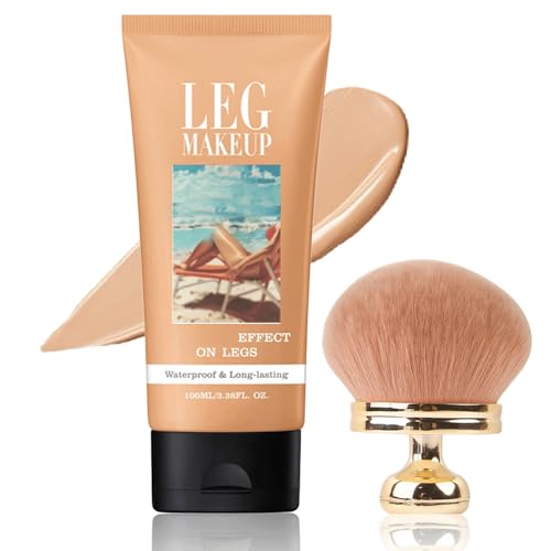 Legs Makeup Waterproof with Brush - No Transfer Body Concealer for Varicose Veins Appearance, Tattoo & Scar Cover Up for All Skin Tones, Waterproof (Medium)