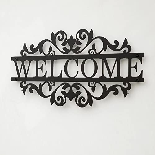 Image of Metal Welcome Sign Front Porch Decor House Number Plaque Address Sign in Matte Black (35x20cm /14x8in)