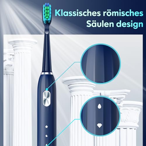 Elektrische Zahnbürste, Schallzahnbürste für Erwachsene und Kinder Electric Toothbrush mit 5 Putzmodi Integrierter Timer und 9 Zahnbürstenköpfen Ultraschall Zahnbürsten (Blau) – Bild 4
