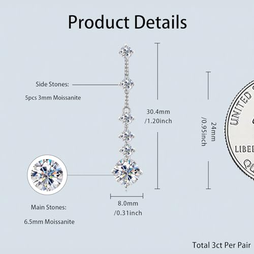 Moissanite Dangle Earrings for Women, 925 Sterling Silver Short Long Drop Earrings 1-4CT D-E Color VVS1 Moissanite Wedding Earrings for Brides Bridesmaid Jewelry Gifts4