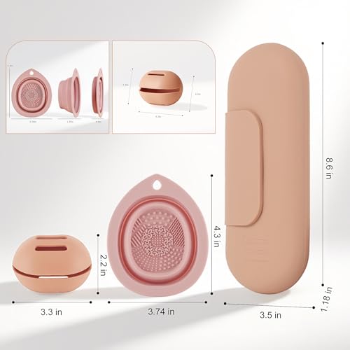 Silicone Makeup Brush Holder Set – Portable Travel Makeup Brush Holder with Makeup Sponge Holder and Foldable Cleaning Bowl – Upgraded 3-in-1 Cosmetic Organizer Set (khaki)4