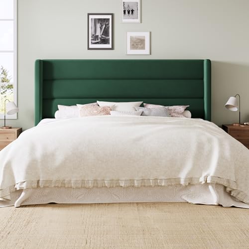 Image of Allewie Queen Size Platform Bed Frame with Velvet Upholstered Wingback Headboard, No Box Spring Needed, Under Bed Storage Space, Strong Wooden Slats, Modern Mattress Foundation, Easy Assembly, Green