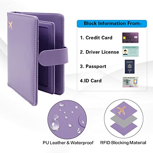 Image of Melsbrinna Passport Holder,Passport Holder Card Slots,Cute Passport cover for Women /Men,Waterproof Rfid Blocking Travel Wallet, Lavender, Traveling