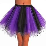 Dmaiy Women Tutu Skirt Elastic Dance Skirts Tulle Ballet Tutu Classic Adult Costume Bottoms for Halloween Cosplay (Black Purple)
