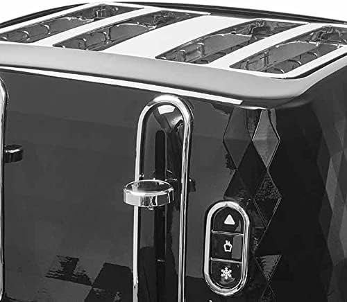 wilko Black Diamond 4 Slices Toaster, Electronic Browning Control, Defrost, Reheat, Cancel and High Lift Functions, Slide-out Crumb Tray and Cord Storage