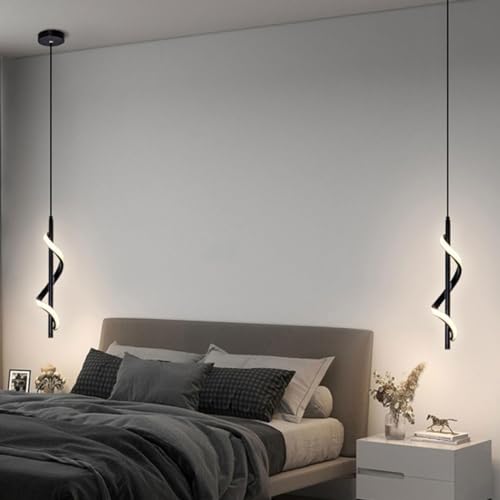 Plafonnier LED moderne en spirale et lustre noir design pour salon - 7