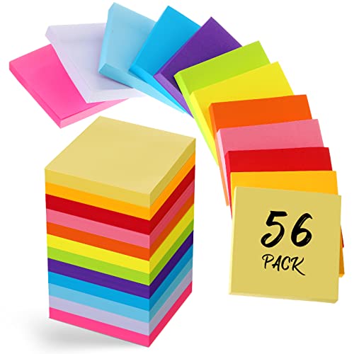56 Pads 5600 Sheets Sticky Notes 3 X 3 Inch Bright Colors Self Stick Pads Multi Colored Adhesive Memo Pads Self Stick Note Pads For School Office Teacher Student Worker Supplies, 100 Sheets/ Pad #TOP6