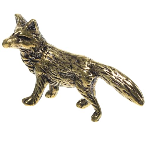 SEWACC Brass Fox Mini Fox Figurine Tiny Brass Animal Figure Small Metal Statue Ornament