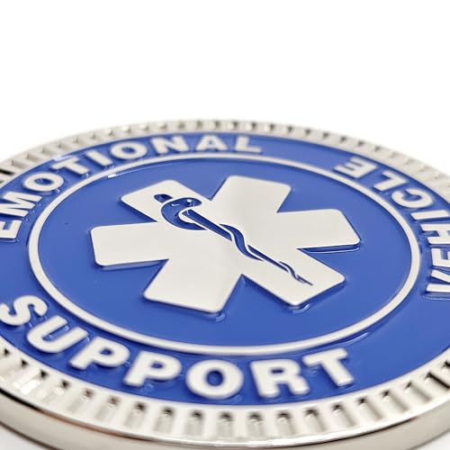 Image of Emotional Support Vehicle Metal Emblem - 3D Car Badge Decal for Vehicles, Trucks, SUVs, RVs Alloy Auto Accessory (Blue)