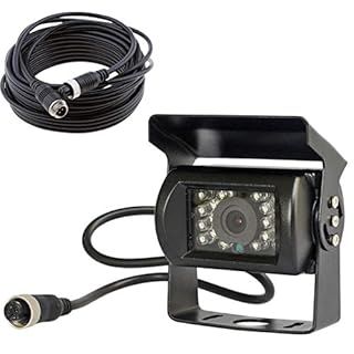 Caméra de recul 12 V-24 V, 4 broches, robuste, 18 LED infrarouges, vision nocturne, étanche, marche arrière, caméra de recul avec câble de 15 m à 4 broches