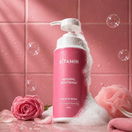 Image of Bitamin French Rose Natural Body Wash | Moisturising Body Wash for Men & Women | Enriched with Ceramides and Vitamin E | Sensitive Skin Friendly | Vegan, ToxinFree | Floral Rose Fragrance - 400ml