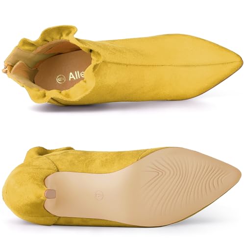 Allegra K Allegra K Women's Pointed Toe Stiletto Heel Ruffle Yellow Ankle Boots 7 M US
