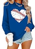 ELDPS Baseball Sweatshirt for Women: Baseball Heart Graphic Tee Shirt Funny Game Day Pullover Long Sleeve Tops
