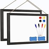 Miratino Magnetic 2-Pack Dry Erase Whiteboard, 16"x12" Wooden Frame Hanging Whiteboard for Wall with