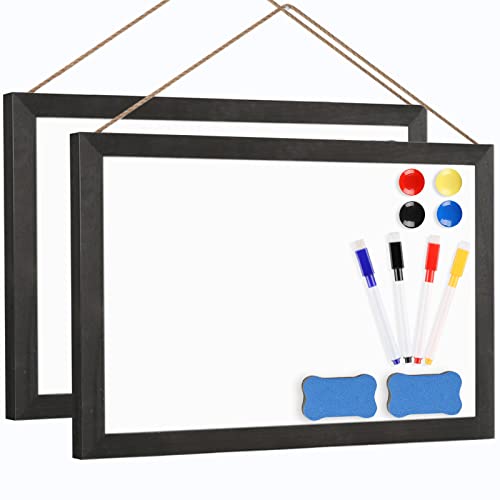 Miratino Magnetic 2-Pack Dry Erase Whiteboard, 16"X12" Wooden Frame Hanging Whiteboard For Wall With Stand, White Board For Office, Home, Kitchen, School (Black) #TOP26