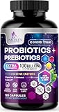 Probiotics 100 Billion CFU - 10 Probiotic Strains & Prebiotics - Digestive Gut Health, Immune Support & Occasional Constipation, Gas & Bloating - Daily Supplement For Women & Men - 120 Vegan Capsules