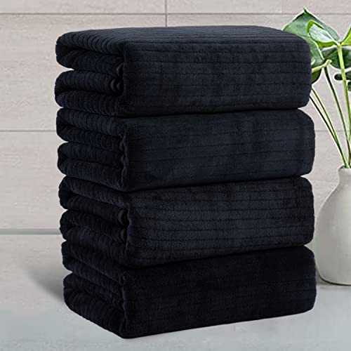 Juego de 4 toallas de baño grandes de rayas negras, súper suaves, transpirables, extragrandes, altamente absorbentes, de secado rápido, para silla de playa, spa, gimnasio, hotel, juego de toallas
