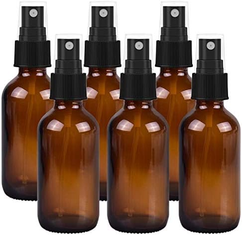 2oz 60ml Empty Amber Glass Spray Bottles,Refillable Containers for Essential Oils, Cleaning Products, Aromatherapy, Durable Black Trigger Sprayer Fine Mist 6 Pack