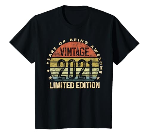Kids Vintage 2021 Limited Edition 4-Year-Old Gifts 4th Birthday T-Shirt