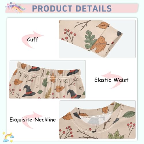 Pajama Sets Long Sleeve Autumn Leaves Witch Hats Soft Comfy Sleepwear 2 Piece PJS 3-8T4