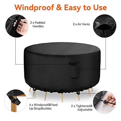 Vgyue Round Patio Furniture Covers, 100% Waterproof Uv Resistant Anti-Fading Outdoor Furniture Table Chair Cover, Heavy Duty 600D Fire Pit Cover, 62" Diax28 H, Black #TOP3