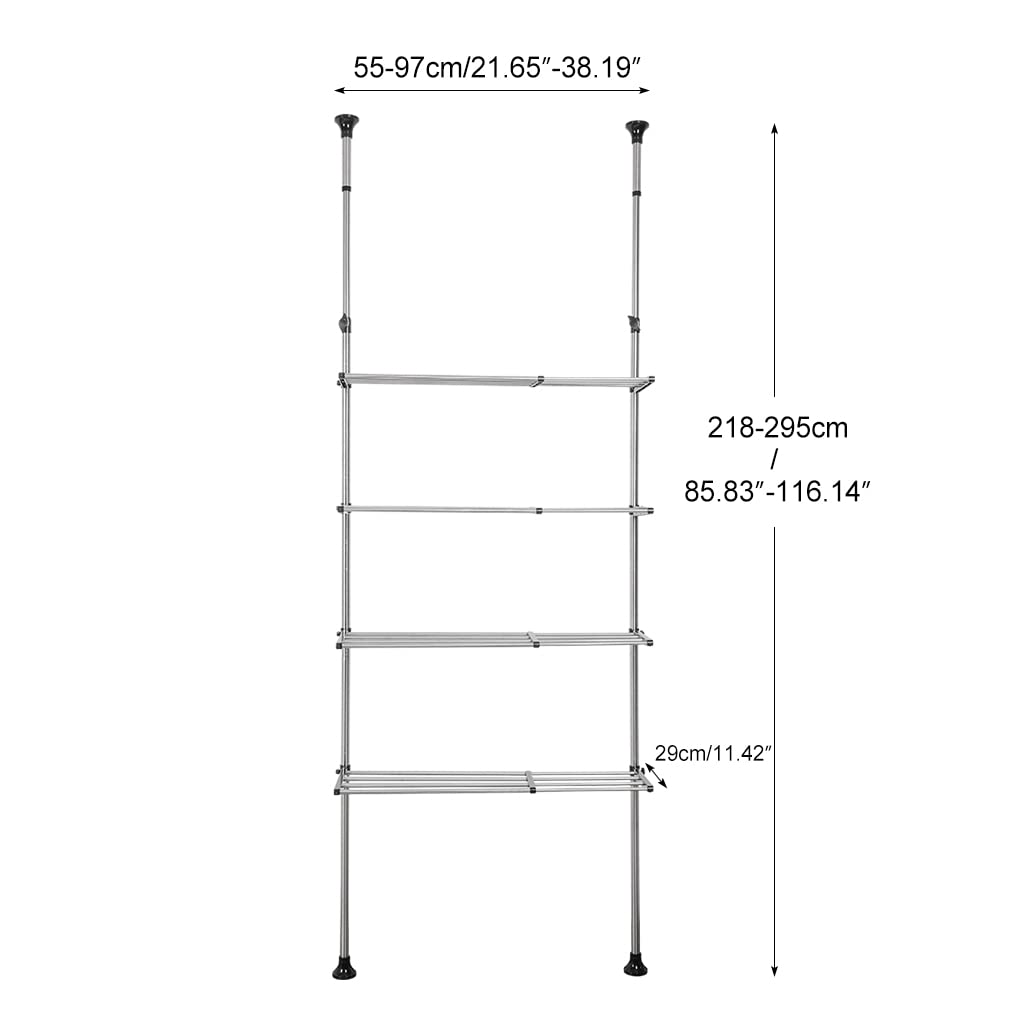 4-stöckiges Teleskop-Badregal über dem WC-Aufbewahrungsregal, höhenverstellbar, 218 x 295 cm, ohne Bohren, platzsparend, nizer, schwarze Badezimmerregale