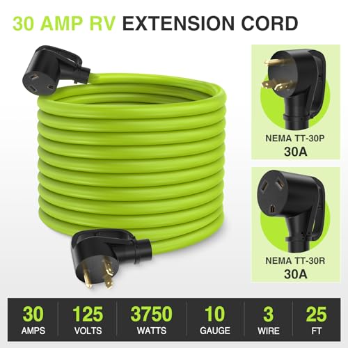 Image of Nilight 25FT 30 Amp RV Extension Cord 125V Heavy Duty 10 /3 Gauge Pure Copper STW Wire UL ETL Listed 3 Prong TT-30P TT-30R Weatherproof Suit for Camper Caravan Trailer Bright Green