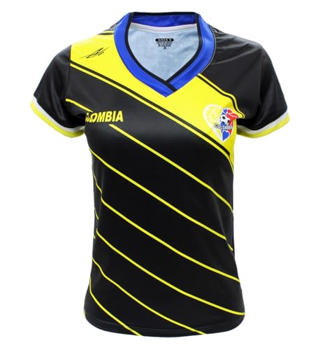 ARZA Colombia Jersey Design for Women with V Neck Color Black/Yellow (US, Alpha, Small, Regular, Short, Black)