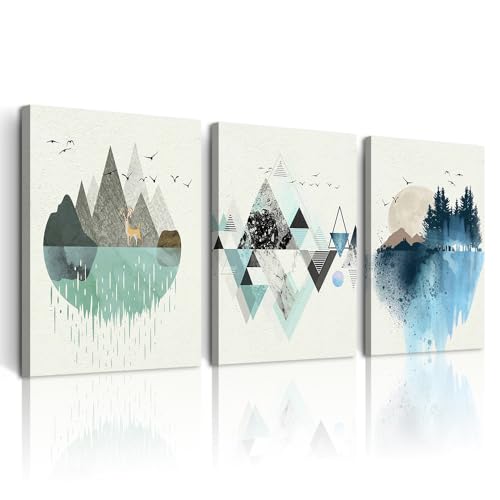 DZRWUBHS Geometry Mountain Wall Painting Canvas Art for Living Room & Bedroom - Modern Abstract Pictures, 20x28 in