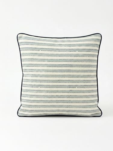 Image of Rekh Hand Block Print Cushion Covers | 100% Cotton Fabric | Decorative Throw Pillow Covers for Sofa, Bed & Living Room | Soft & Durable Jaipuri Cushion Cover | Size - 16 x 16 Inches | Set of 2