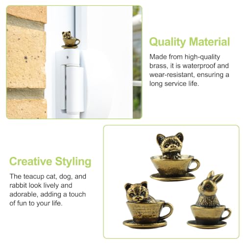 UFURMATE Hinge Head Home Decoration 3Pcs Magnetic Vintage Teacup Animal Decorative Topper for Hinges Creative Rabbit/Cat/Dog Hinge Heads Magnets Ornaments (Bronze) by UFURMATE - Used condition - Image 4
