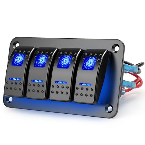 EEEKit Panel de Interruptores de Balancín 4 Gang, Interruptores de Luz 5 Pines de Palanca Pre-cableados con Luz LED para Vehículos Barcos Marina 12V/24V