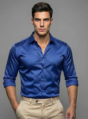 Image of Diverse Men's Satin Casual Shirt | Premium Solid Poly Satin | Wrinkle-Free, Full Sleeve Regular Fit Office, Business Wear