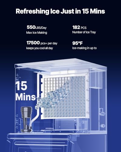 Image of VEVOR Commercial Ice Maker Machine, 550LBS /24H Ice-Making Machine with 300LBS Stainless Steel Storage Bin, Auto Self-Cleaning Ice Maker with Touchscreen for Bar Cafe Restaurant Business Commercial