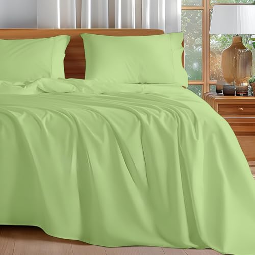 Image of Microfiber Double Bed Sheet - Solid Color, Ultra-Soft Bedsheet for Bedroom, Lightweight Plain Bedsheet for Double Bed 90x100 Inch, Sage Green