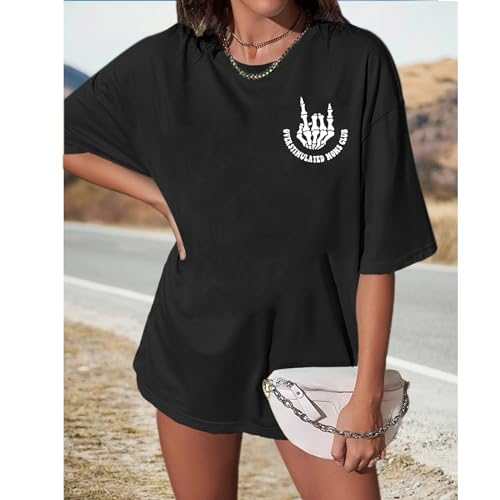 Yuyiify Oversized Tshirts for Women Mama Overstimulated Cool Moms Club Skeleton Shirt Funny Mom Graphic Tees Top4