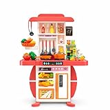 Kinderküche Spielzeug, 43-teilig, mit Wasser, Licht und Geräuschen, Mini-Küchenspielset, interaktiv, mit Backofen, Spüle und Zubehör, ab 3 Jahren, Rot